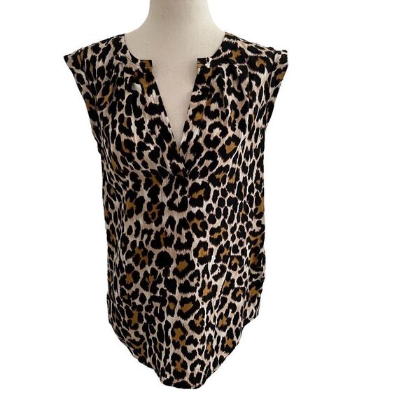 J. Crew Silk Cheetah Animal Print Cap Sleeve V Neck Tunic Top - Picture 1 of 8